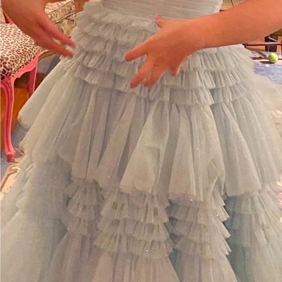 Sherri Hill Light Blue Tiered Gown with Silver Accents - Picture 6 of 6